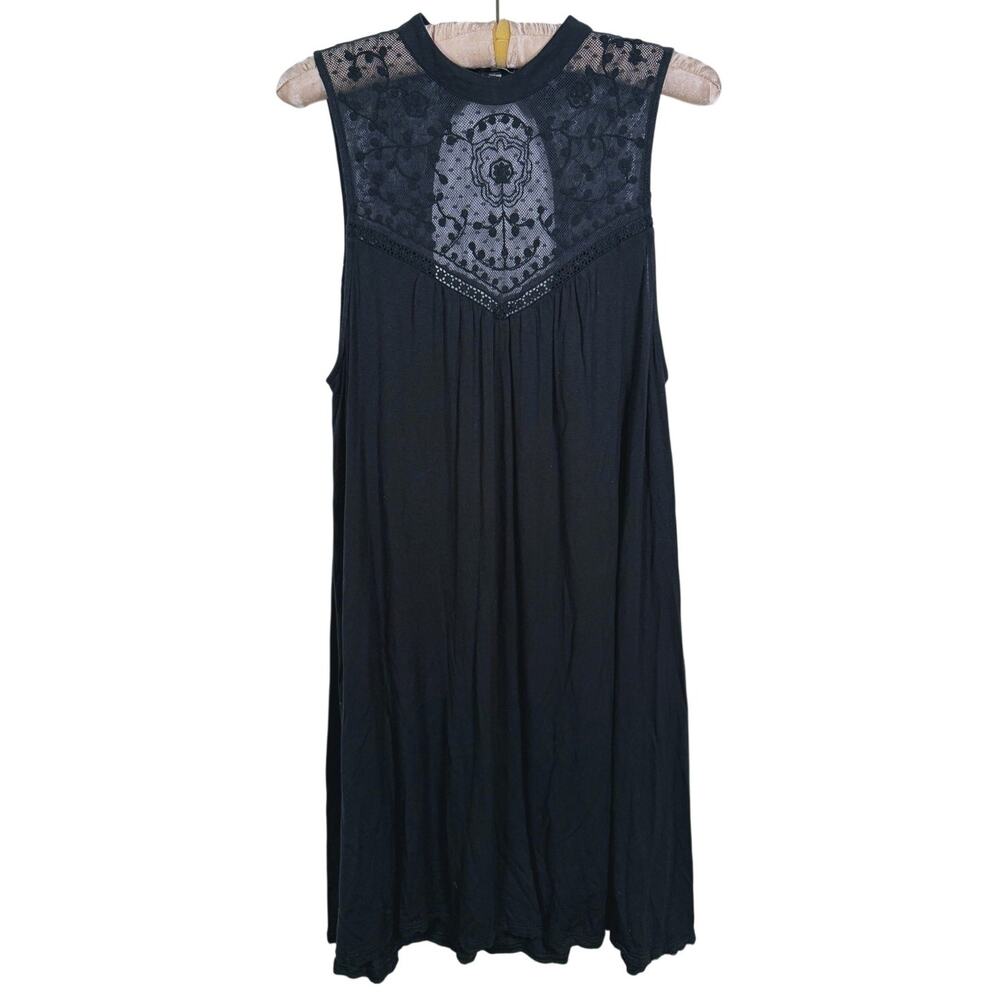 Vintage American Eagle Y2K Lace Yoke Swing Dress Size L Black Boho Fairy Grunge - Picture 2 of 10